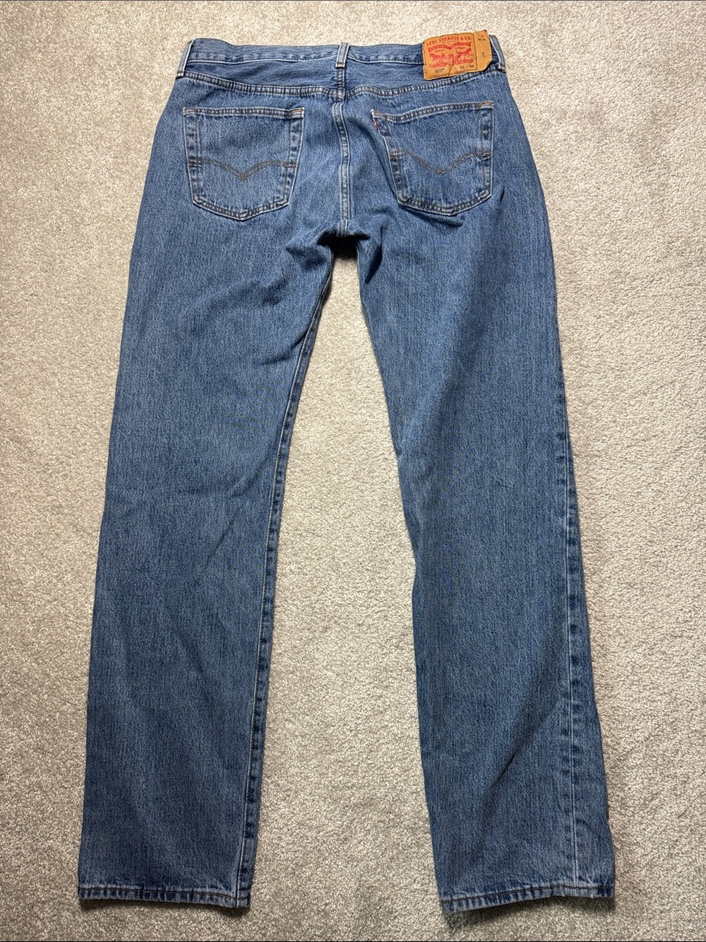 LEVI'S 501 JEANS MEN'S SIZE 36X36*34 1/2* HEMMED DENIM STRAIGHT BUTTON FLY